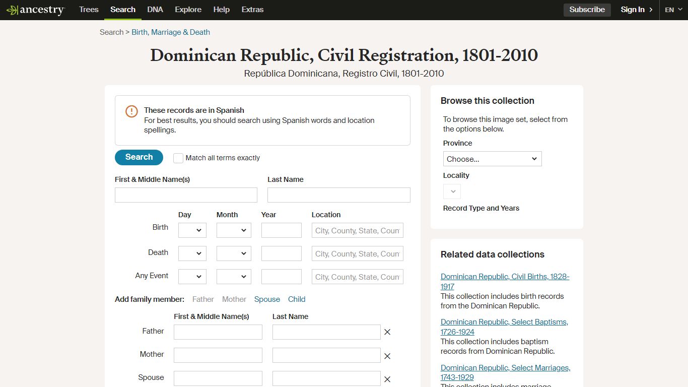 Dominican Republic, Civil Registration, 1801-2010